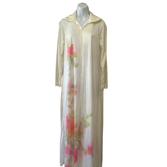 Vtg Kayser Wht Floral Lounger Robe Long/Tall Women’s Small 70’/80’s Zipper - Picture 1 of 8